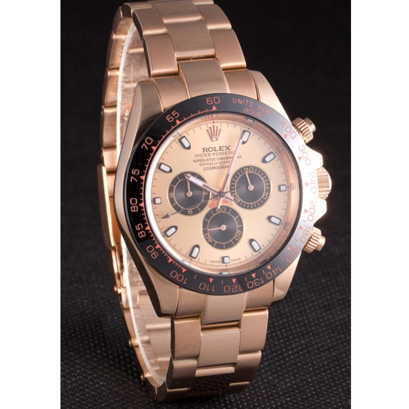 Aaa replica Gold Dial Rose Tachymeter Strap Daytona Rolex Plated Gold Rose Ion 80244 0629